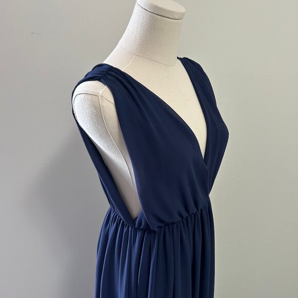 EUC Popygum Navy Blue Plunging Neckline Gala Dress, Wedding Guest Dress, Maxi - Picture 7 of 9
